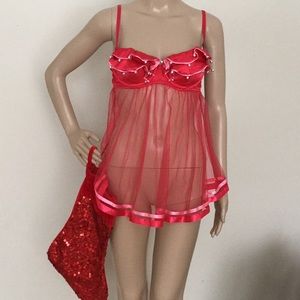 Red Sheer Babydoll Lingerie Set